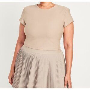 Old Navy PowerSoft Cap Sleeve Crop Support Top 3X Savanna Grass Beige NWT